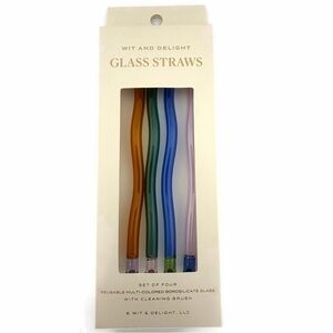 Wit and Delight Glass Straws - Multi-Color Set of 4
